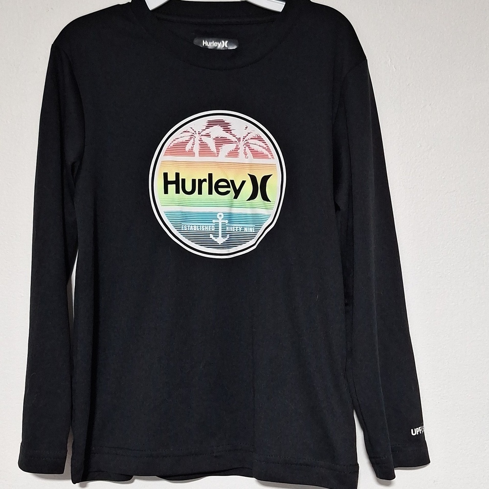 Hurley Kids Black Long Sleeve Swim Rashguard Logo